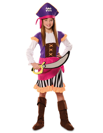 Déguisement pirate aventure pour fille violet avec chapeau et sabre