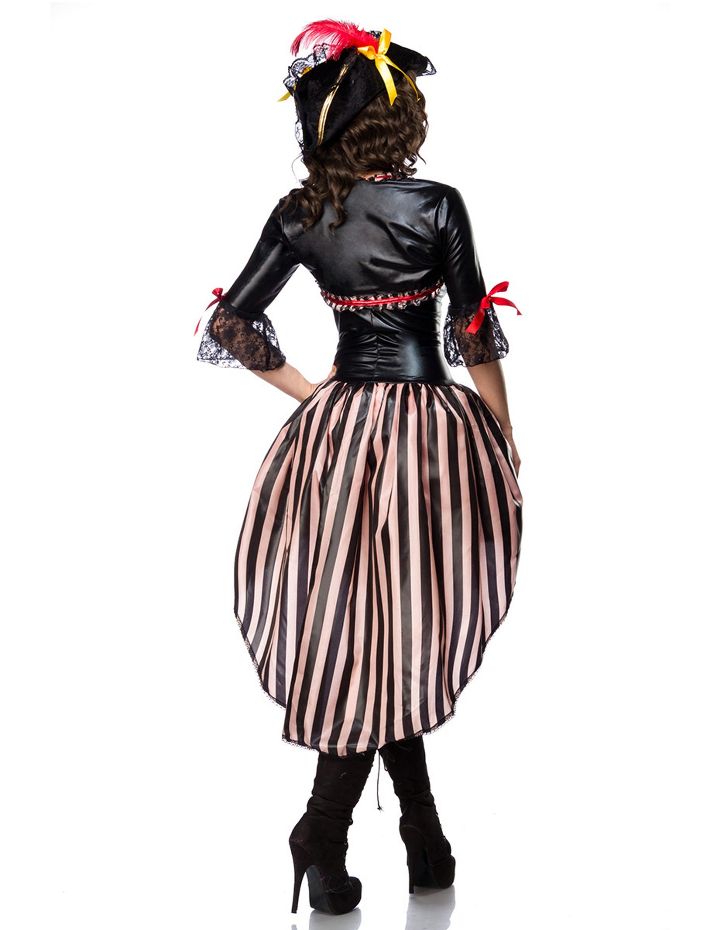 Vue de dos du déguisement pirate corset rouge sexy luxe