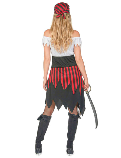 Freibeuterin-Kostüm mit Fransen für Damen schwarz-weiss-rot