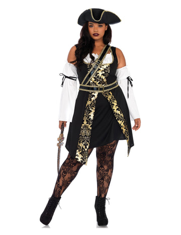 Dámský kostým piráta z oceánu ve zlatém vzoru pro větší velikosti