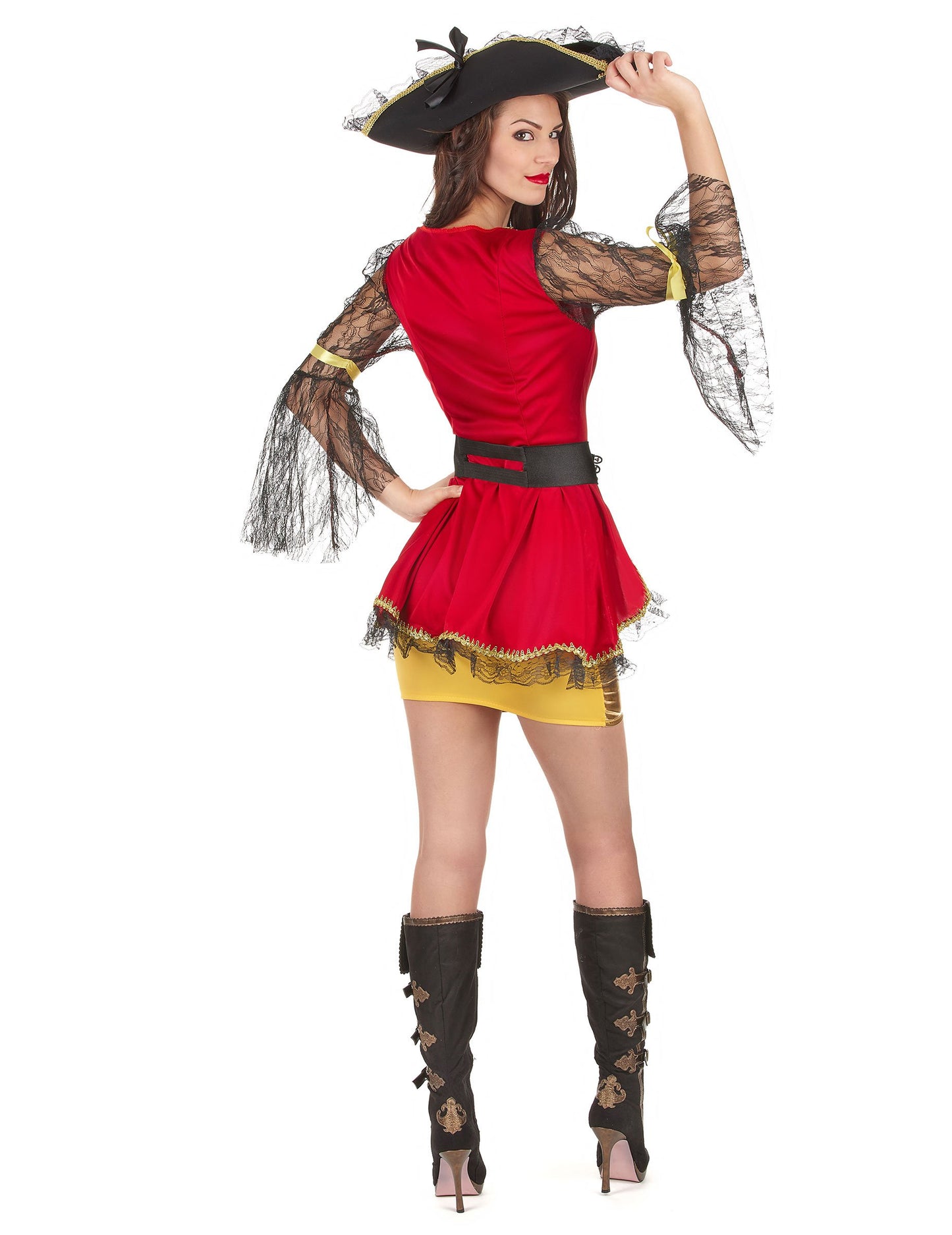 Dámský pirátský kostým v červené a zlaté barvě