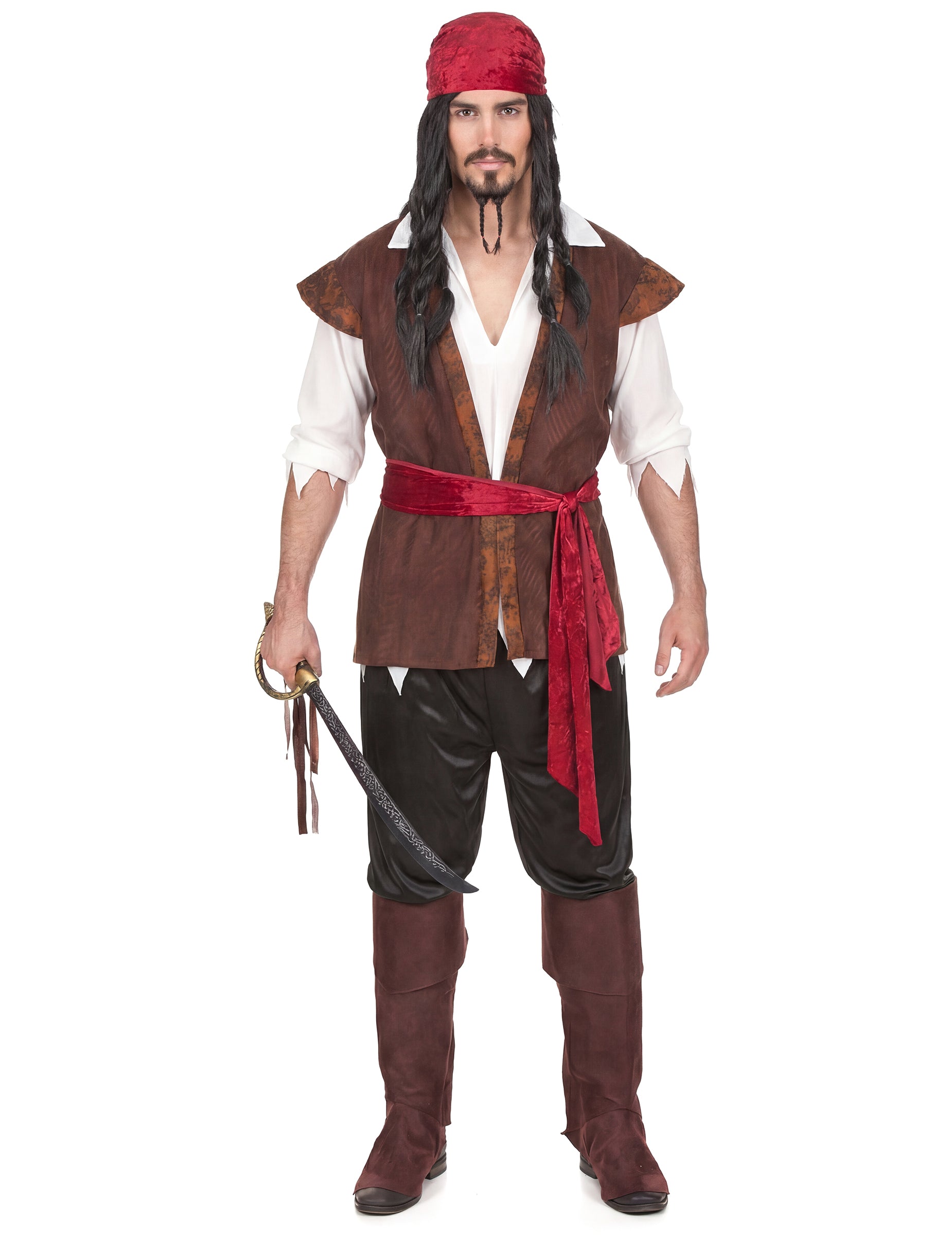 Pohled zepředu s mečem na kostým piráta pro muže