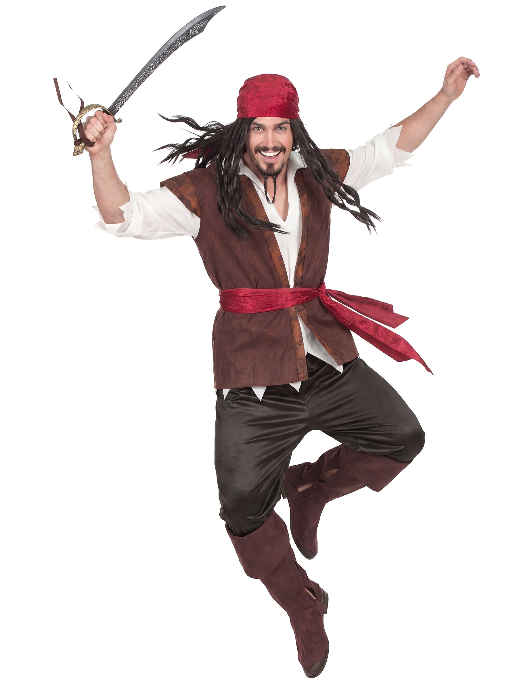 Meč a pohled na kostým piráta pro muže v pohybu