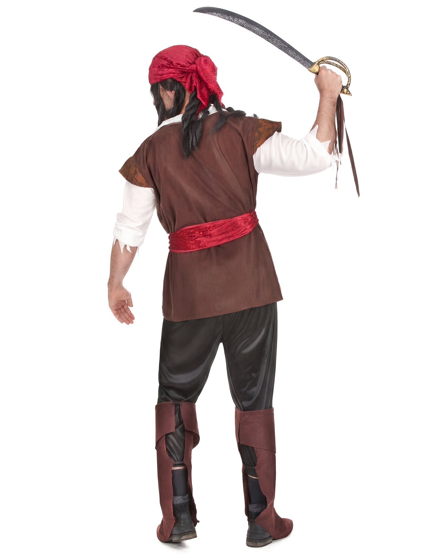 Pohled zezadu s mečem na kostým piráta pro muže