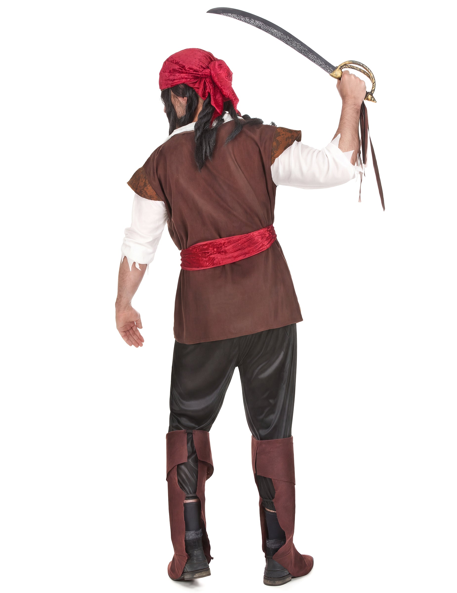 Pohled zezadu s mečem na kostým piráta pro muže