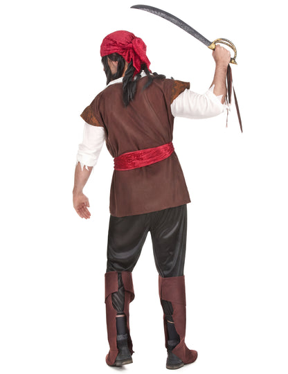 Pohled zezadu s mečem na kostým piráta pro muže