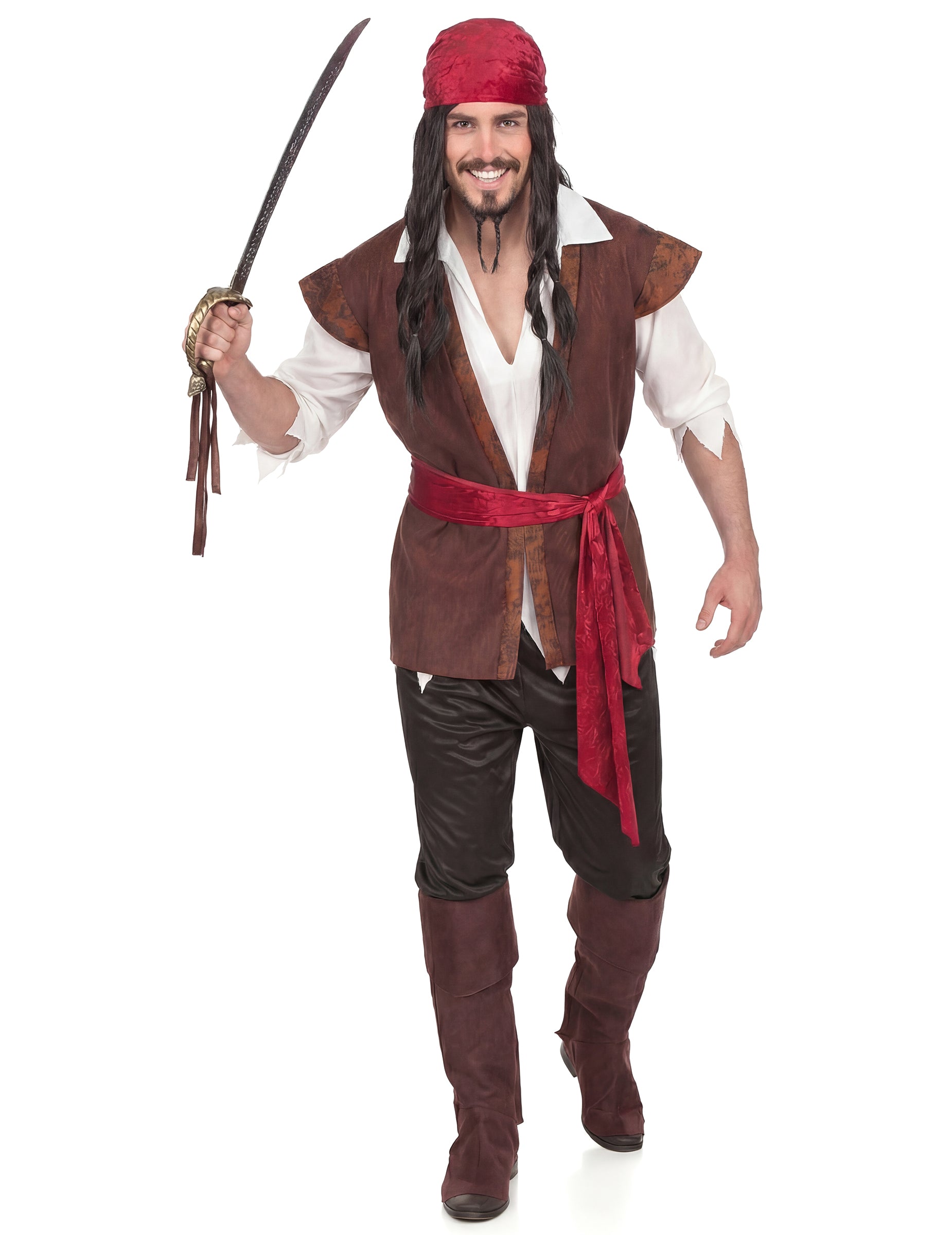 Pohled z nohou s mečem na kostým piráta pro muže