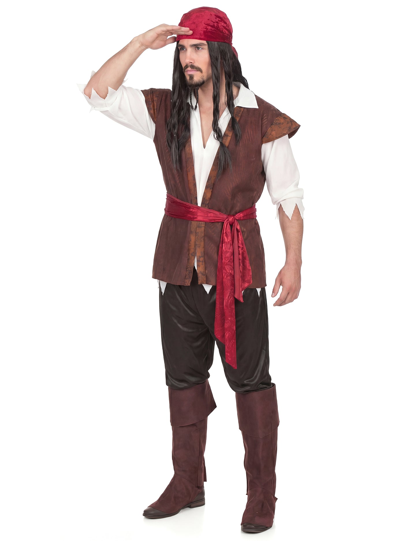 Celkový pohled v pozici pozorování kostýmu piráta pro muže
