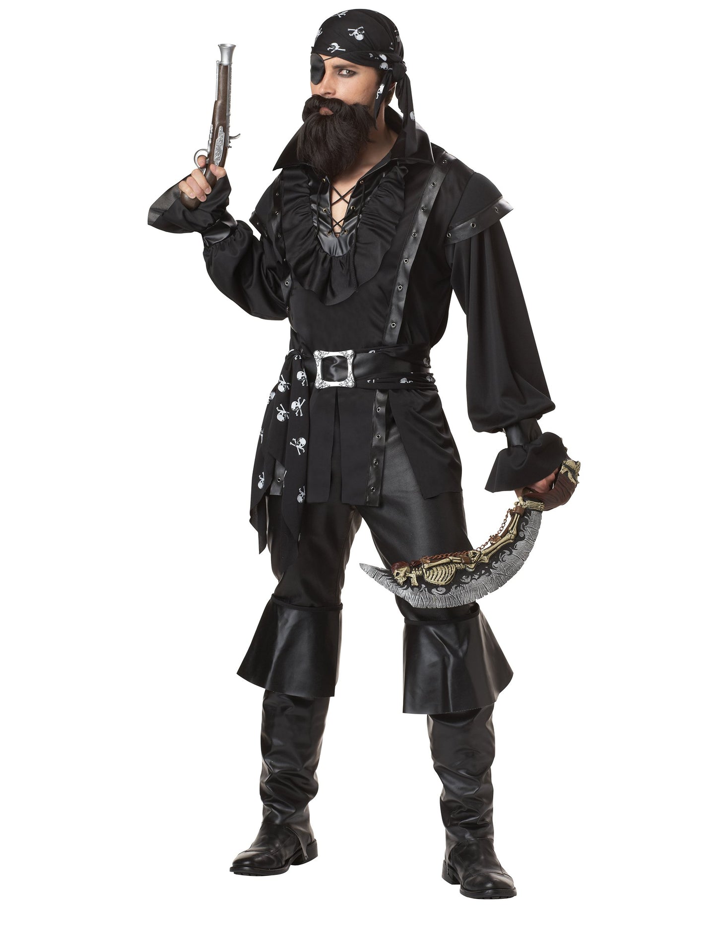 Déguisement de pirate pour homme chemise noire avec bandana