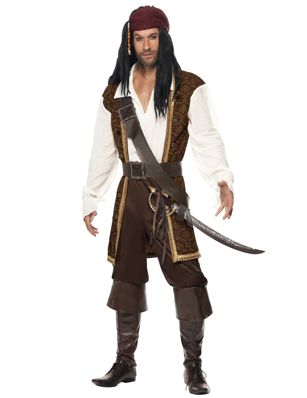 Déguisement de pirate pour homme marron avec gilet et bandana