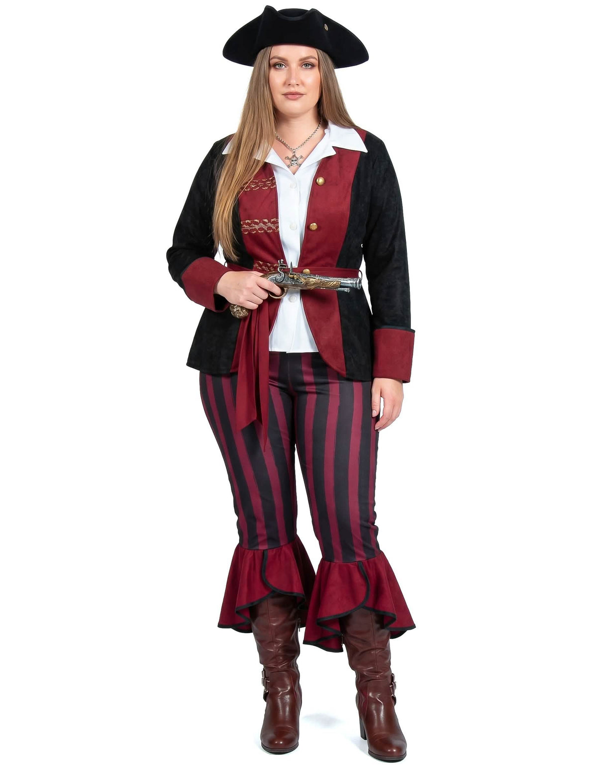 Luxusní pirátský kostým černý a bordó pro ženy