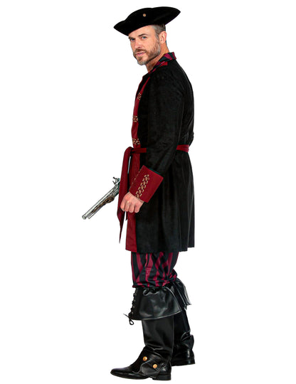 Luxus-Piratenkostüm für Herren in Schwarz und Bordeaux