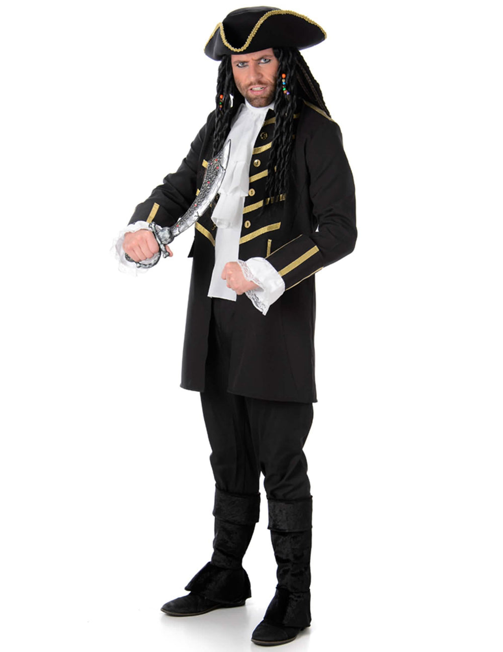 Kostým piráta pro muž černá a zlatá s kloboukem
