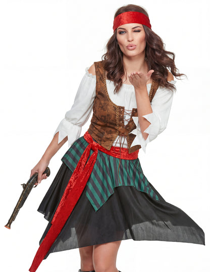 Detail hrudi a pistole pirátského kostýmu pro ženy