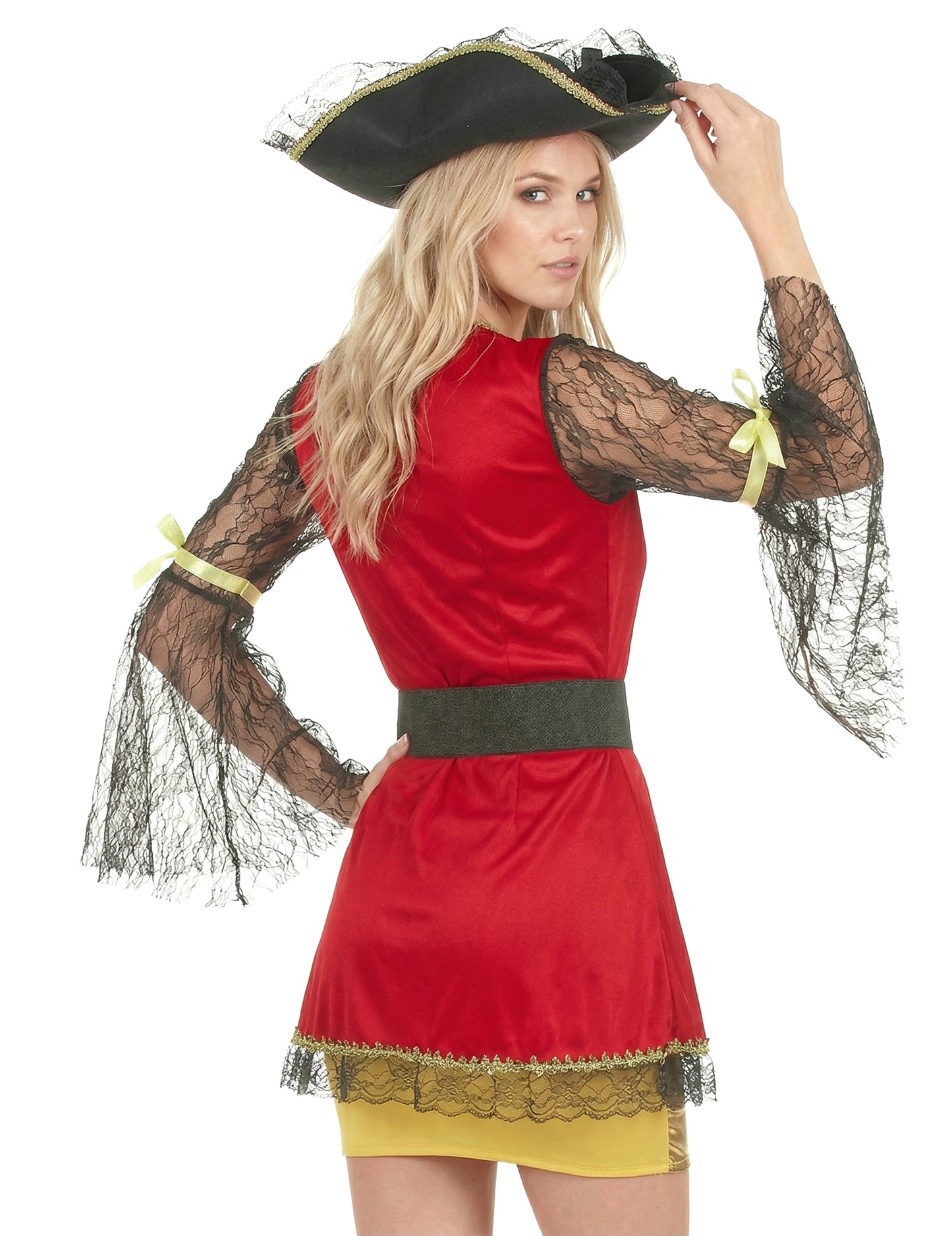 Dámský pirátský kostým v červené a zlaté barvě