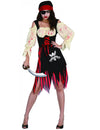 Déguisement pirate zombie pour femme noir et rouge avec taches de sang