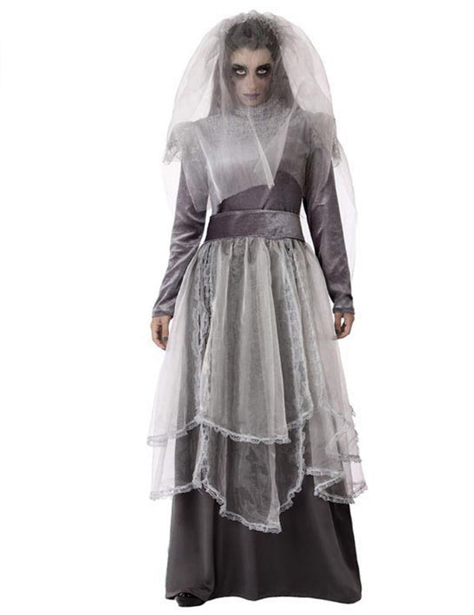 Déguisement mariée funèbre pour femme grise avec voile