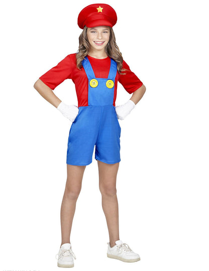 Kostým instalatéra v červených kraťasech pro dívku 