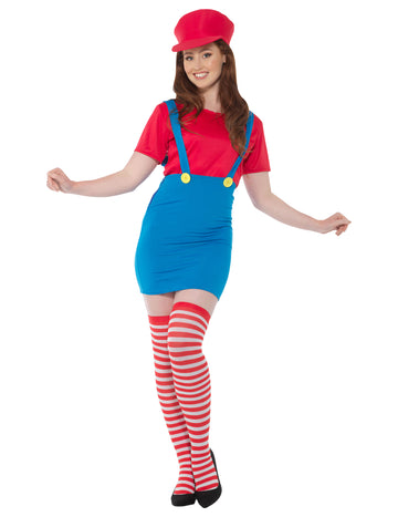 Rotes Klempner Kostüm für Damen