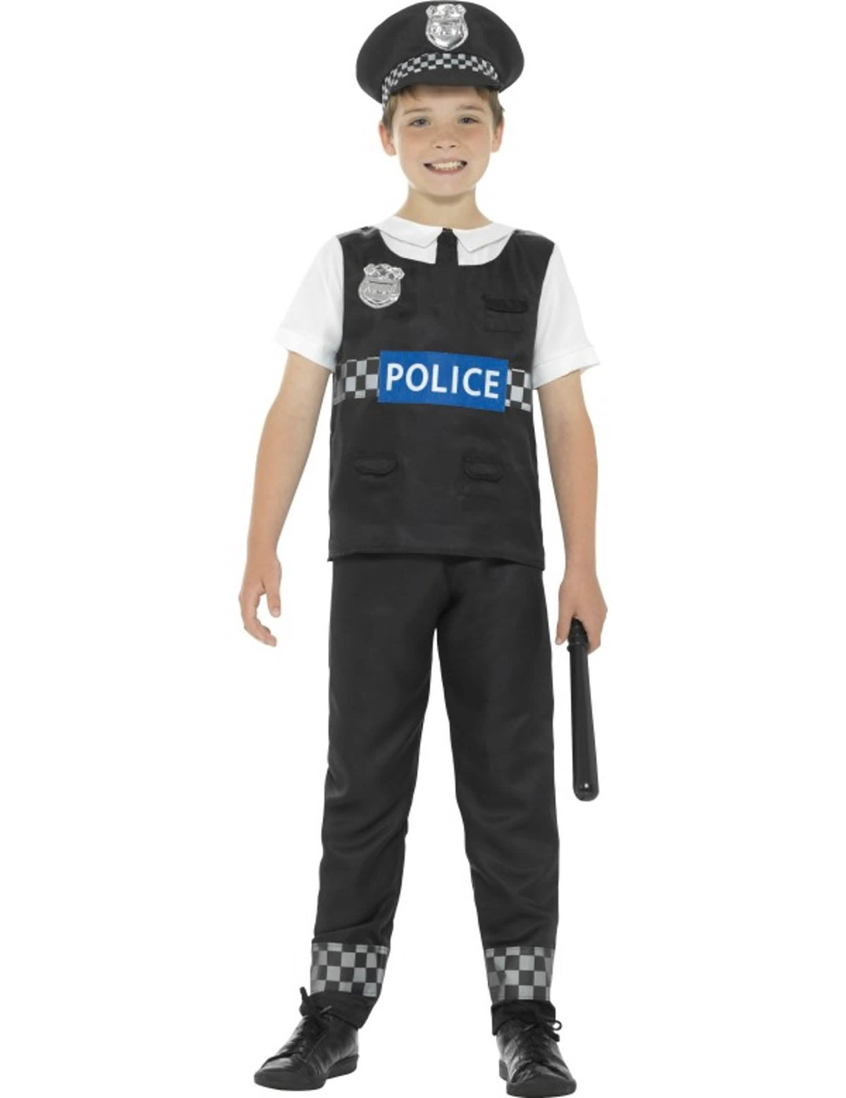 Kostým policisty pro chlapec černá a bílá s čepicí a obuškem
