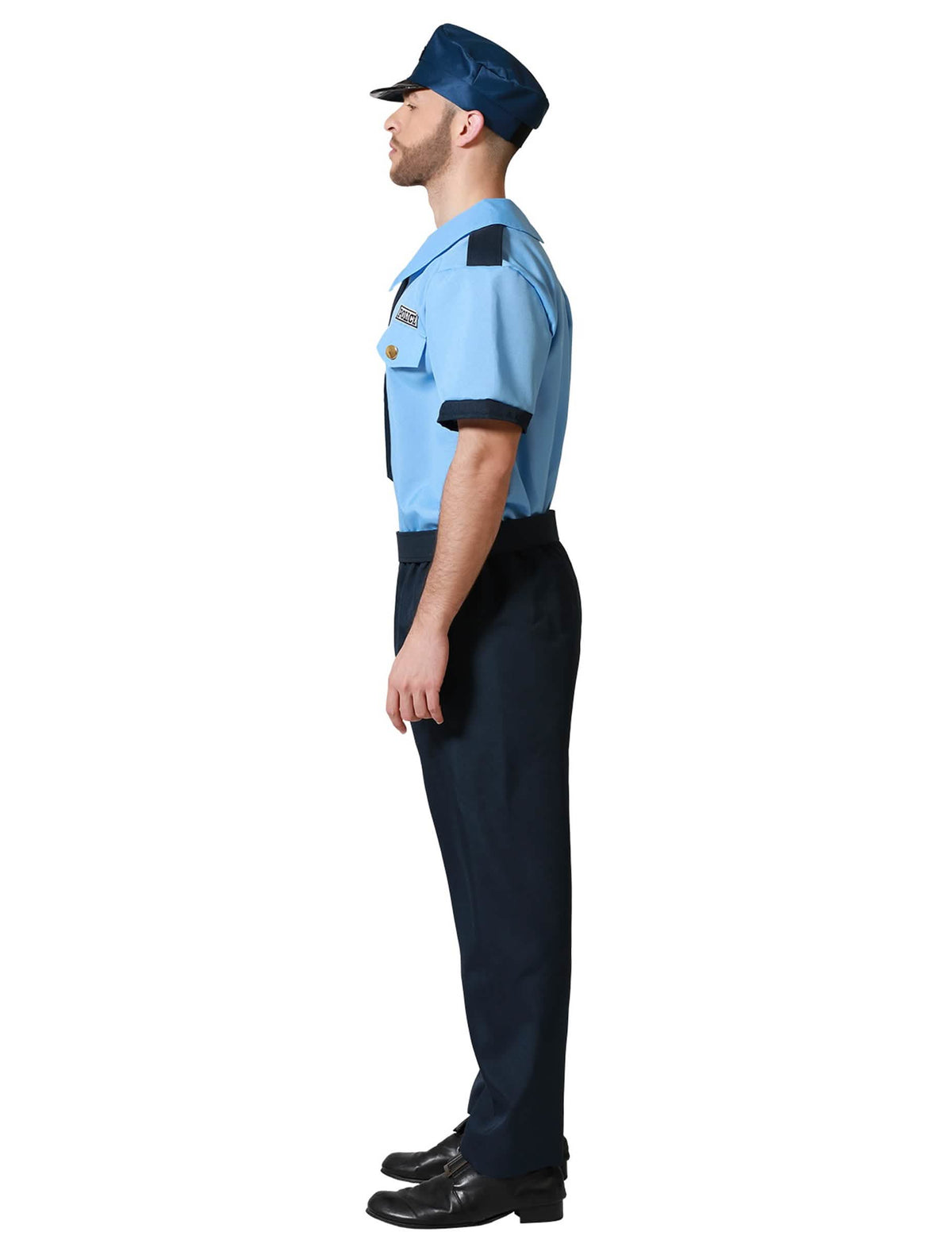 Pohled z profilu na policajní kostým