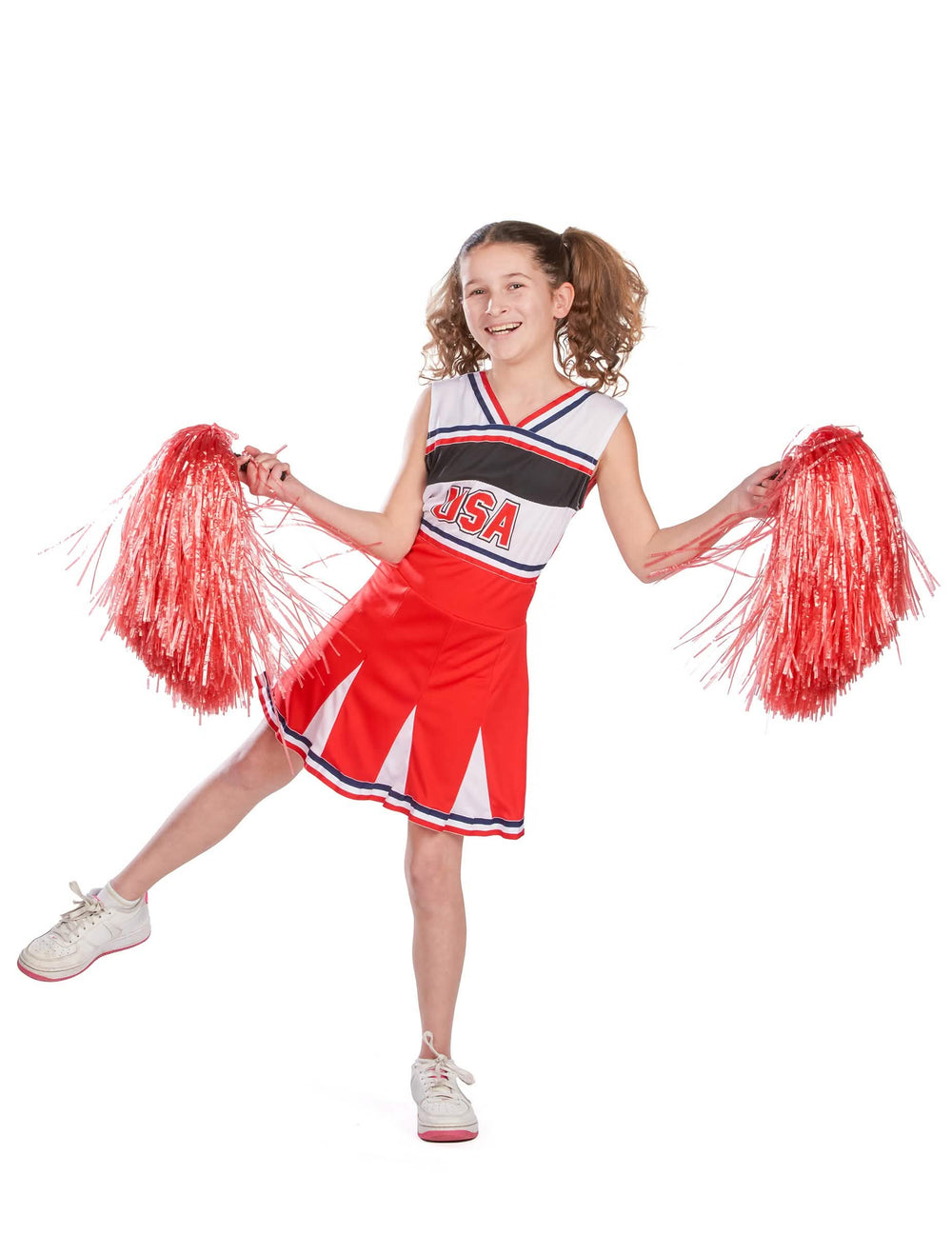 Přední pohled s pompony kostýmu pompom girl usa