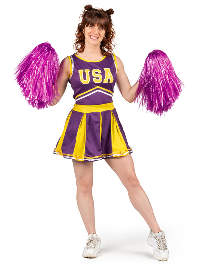 Paire de pompons fuchsia du déguisement pompom girl USA