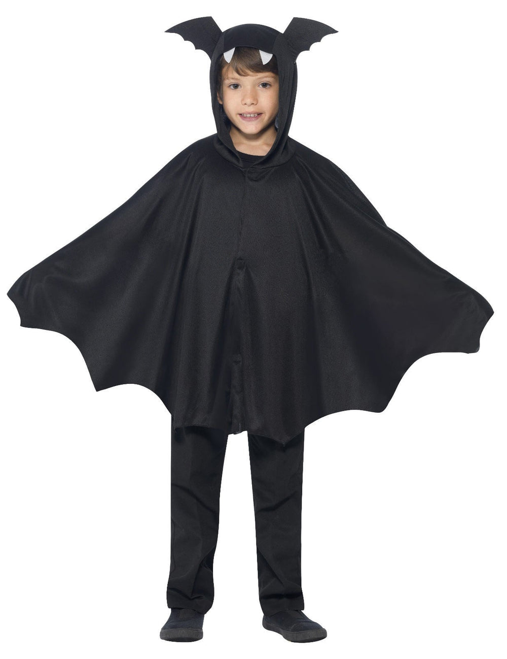 Déguisement poncho chauve-souris pour enfant noir avec capuche à oreilles et dents
