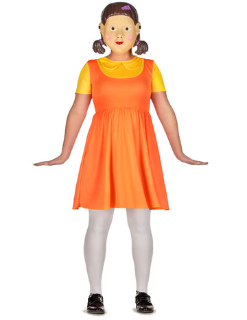 Horrorshow Killerpuppe koreanisches Serienkostüm für Damen orangefarben-gelb-weiß