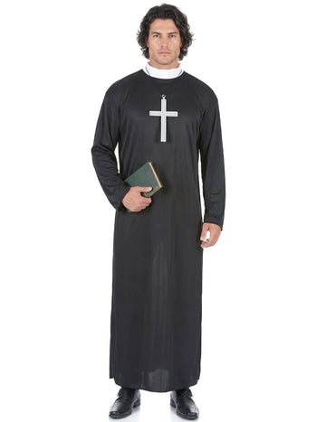 Déguisement de prêtre pour homme noir avec croix et col blanc