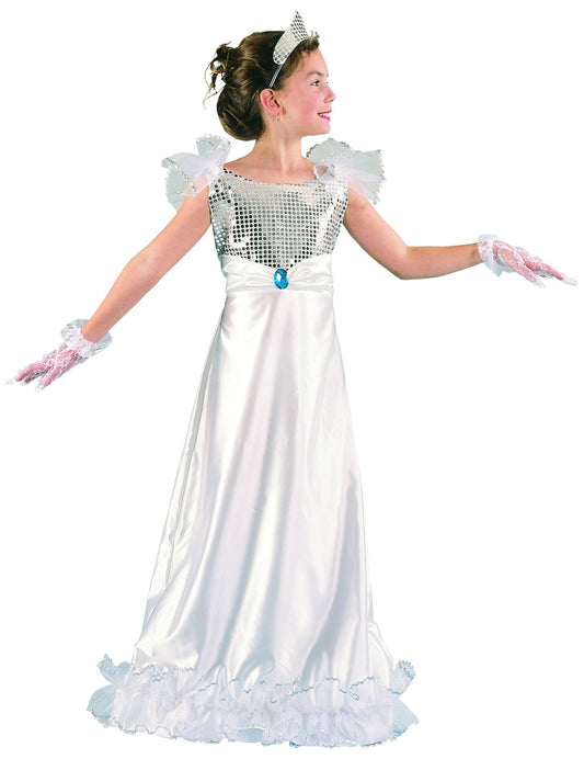 Déguisement de princesse pour fille blanche à sequins argentés avec gants