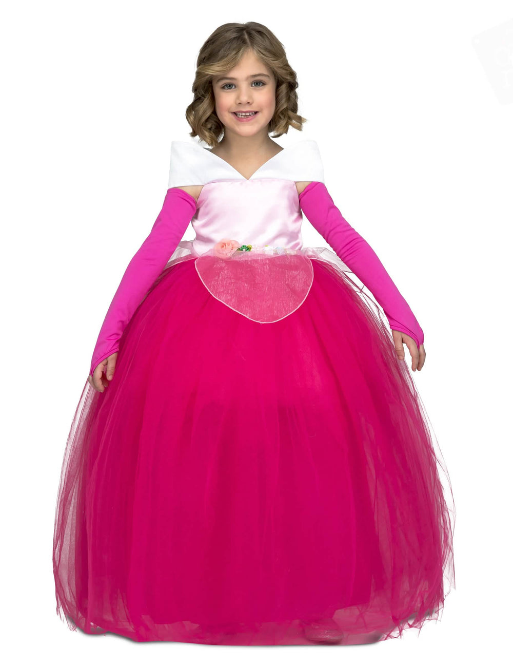 Kostým princezny na ples pro dívka růžová s tylovou sukní a rukavice