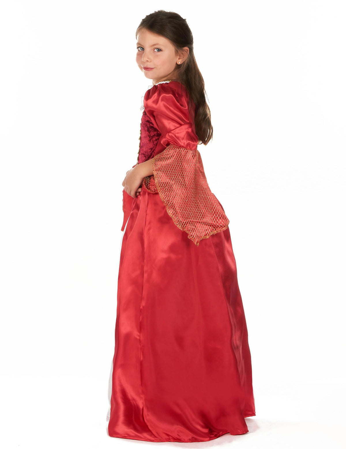 Déguisement de princesse médiévale effet satiné pour fille rouge et doré
