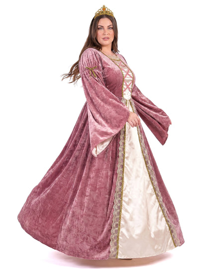 Déguisement princesse médiévale rose et blanche grande taille femme