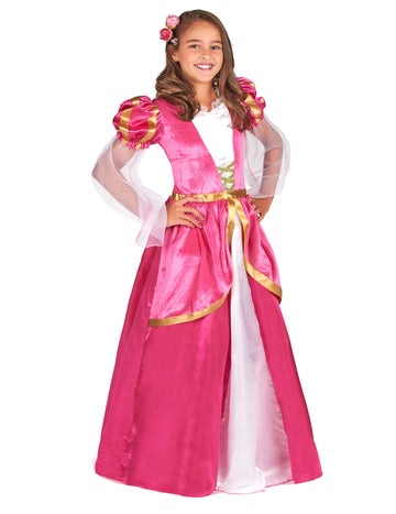 Růžový dívčí kostým středověké princezny