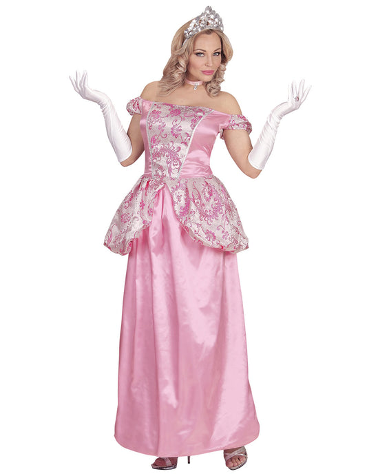 Déguisement de princesse pour femme rose pâle avec diadème et gants blancs