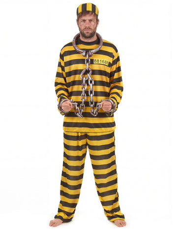 Gefangenen Kostüm für Erwachsene Sträfling gelb-schwarz