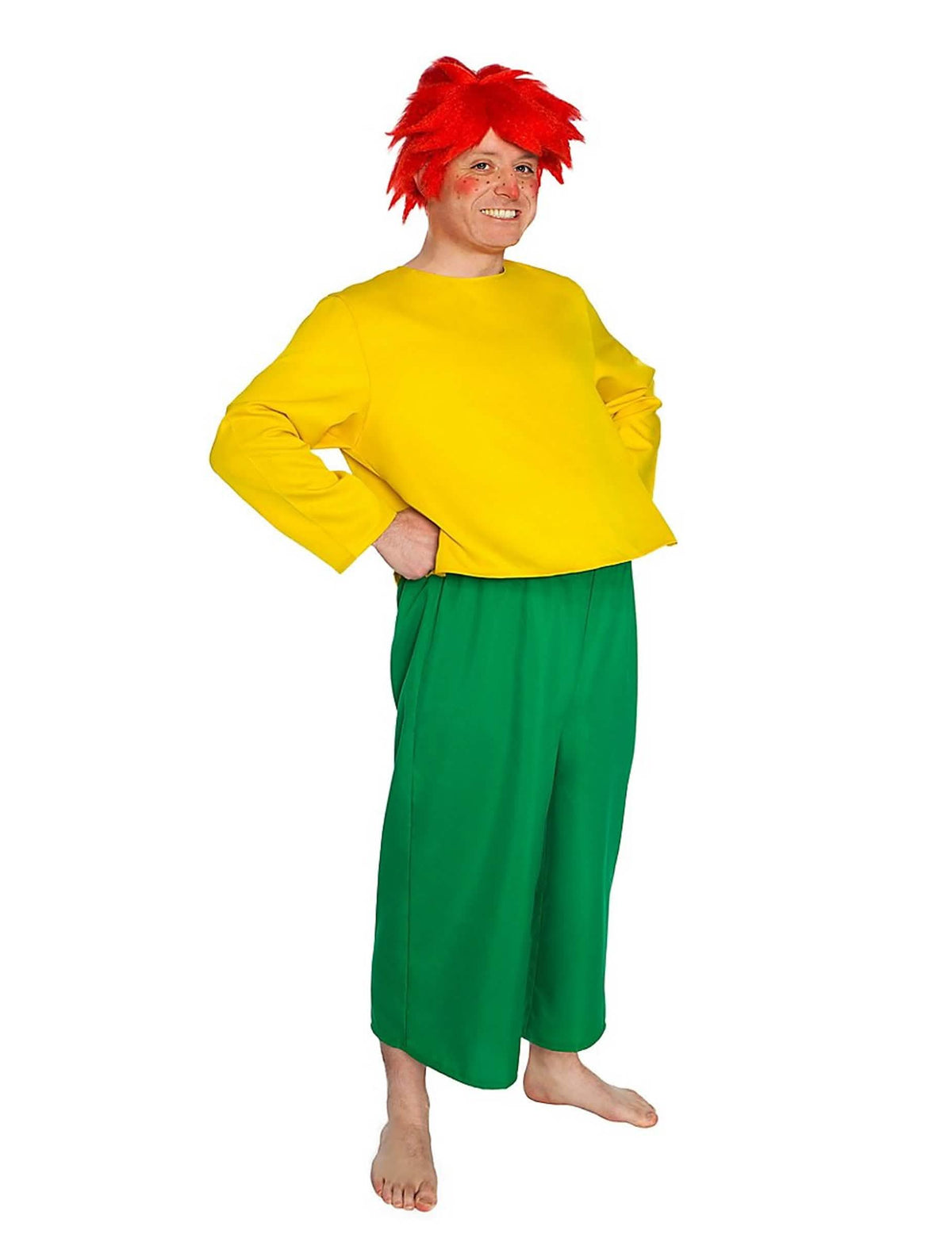 Kostým Pumuckl™ pro dospělého žlutá a zelená s červená parukou