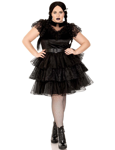 Déguisement rebelle gothique sexy pour femme noir avec dentelle et volants