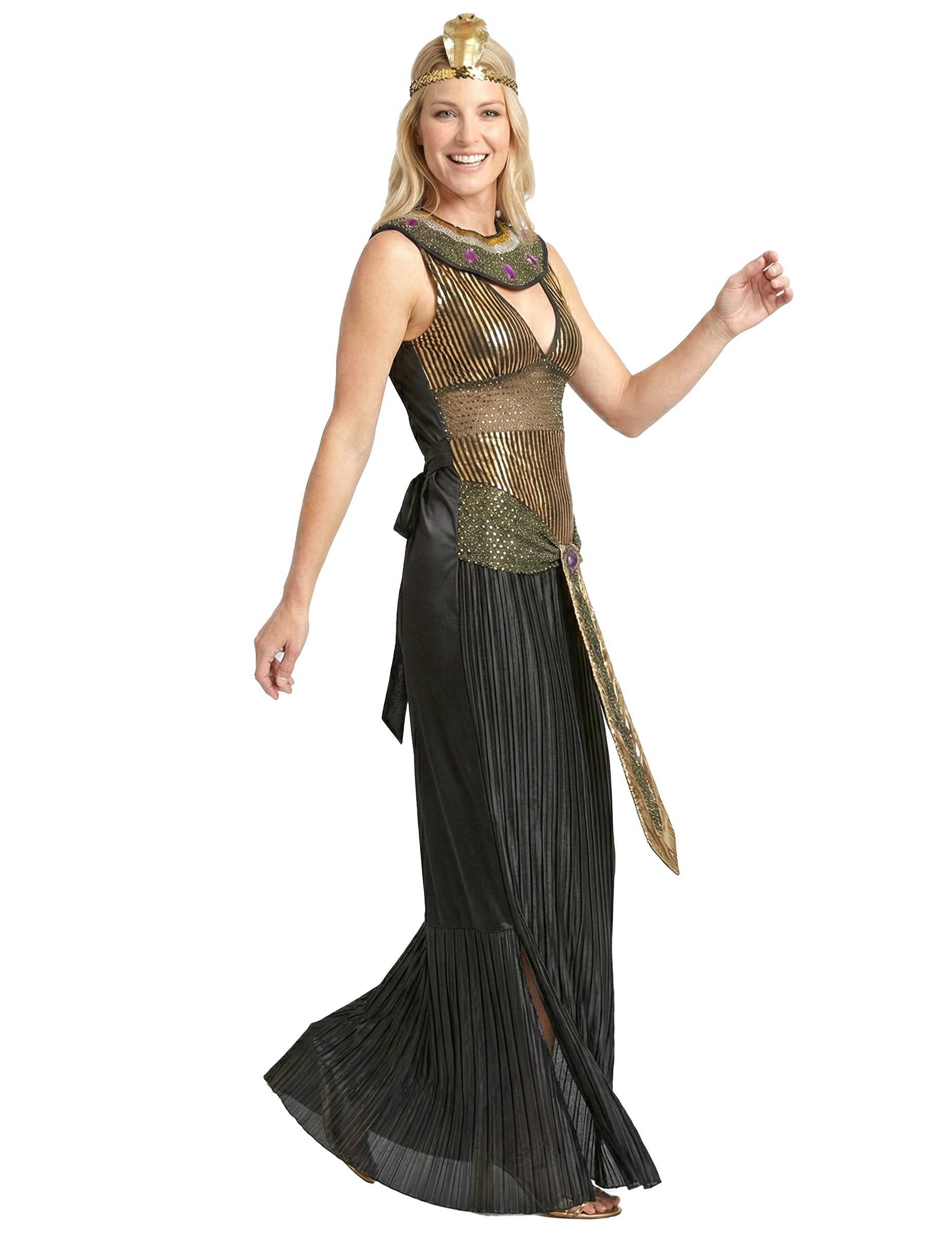 Dětský kostým královny Nilu Egypta pro ženy v černé a zlaté barvě s čelenkou