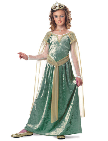 Königliches Mädchenkostüm Prinzessin für Kinder grün-goldfarben