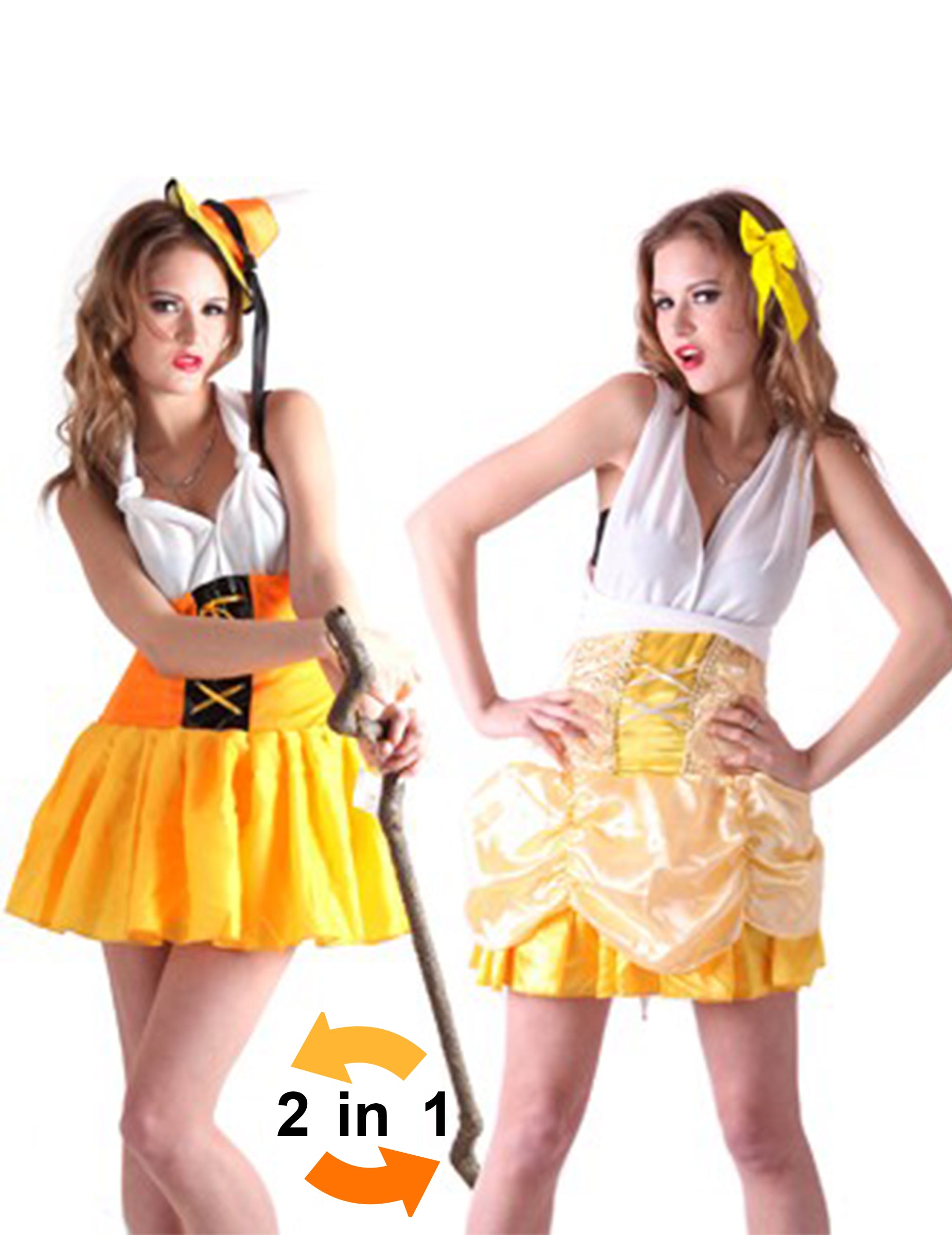 Déguisement réversible fille des Alpes et princesse pour femme jaune et blanc