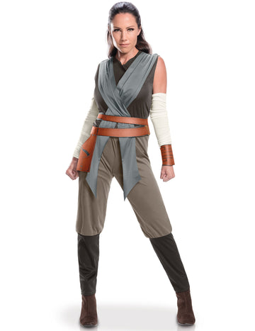 Rey-Star-Wars-VIII-Kostüm für Damen, grau und braun mit weißen Ärmelmanschetten