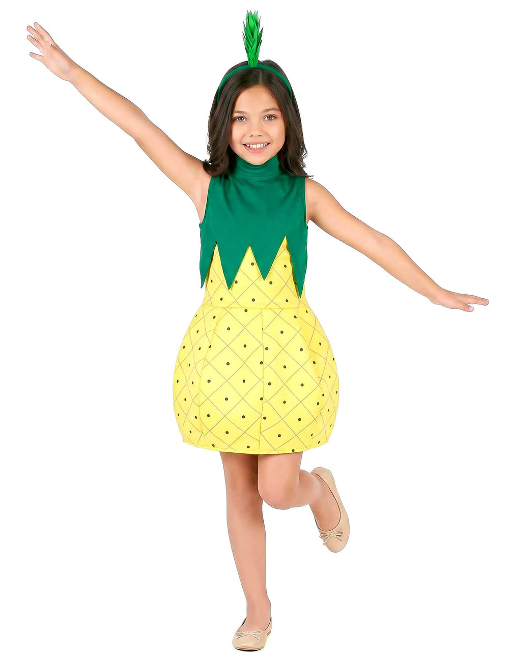 Kostým šaty ananas pro dívka žlutá a zelená s čelenkou