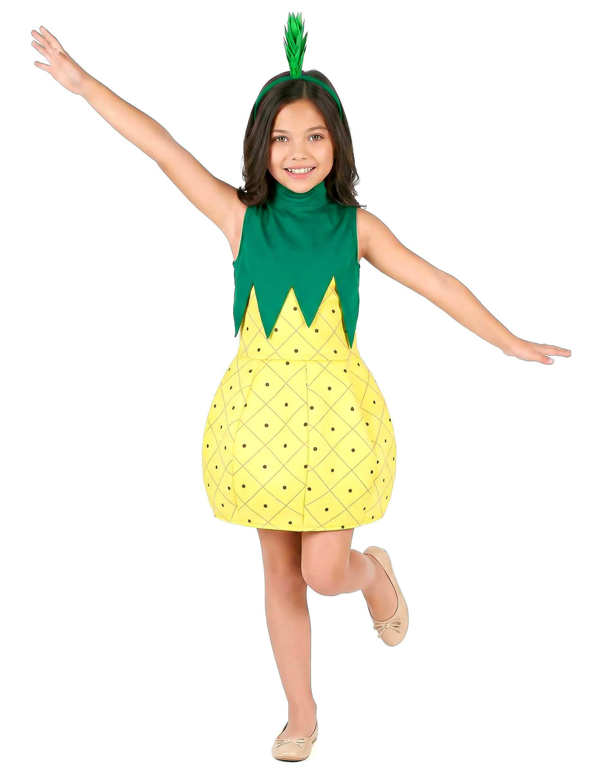 Kostým šaty ananas pro dívka žlutá a zelená s čelenkou
