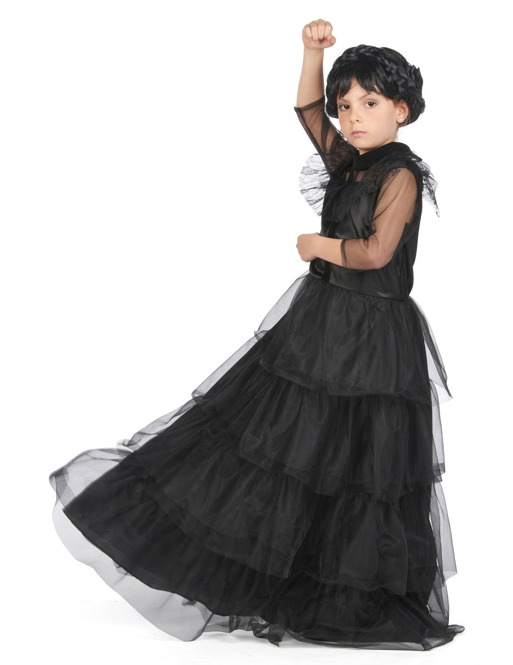 Vue en mouvement du déguisement robe de bal gothique pour fille