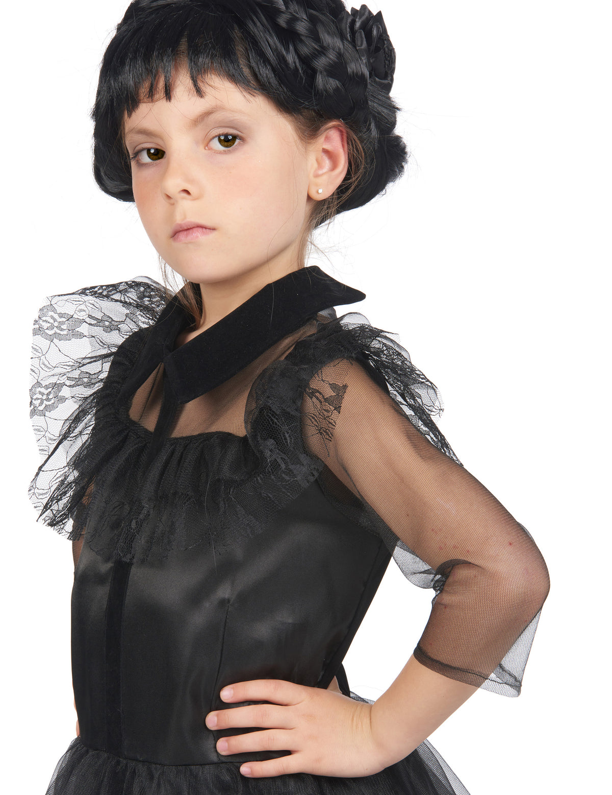 Déguisement robe de bal gothique pour fille noir avec manches en dentelle