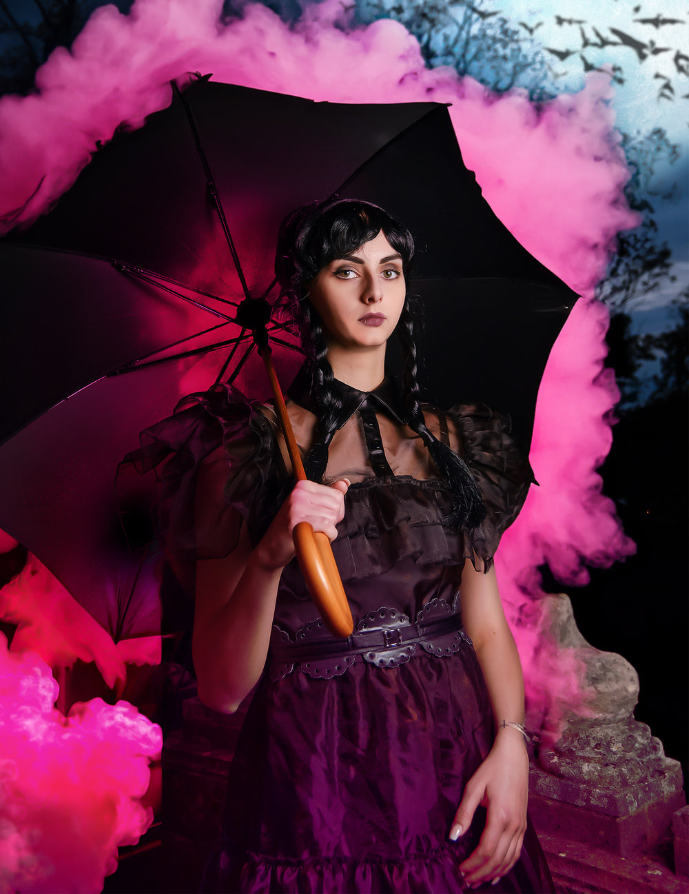 Déguisement robe de bal Mercredi Addams™ pour femme noire à volants