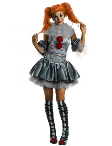 Offizielles Pennywise™-Kostüm für Damen Es™-Halloween-Kostüm grau-rot