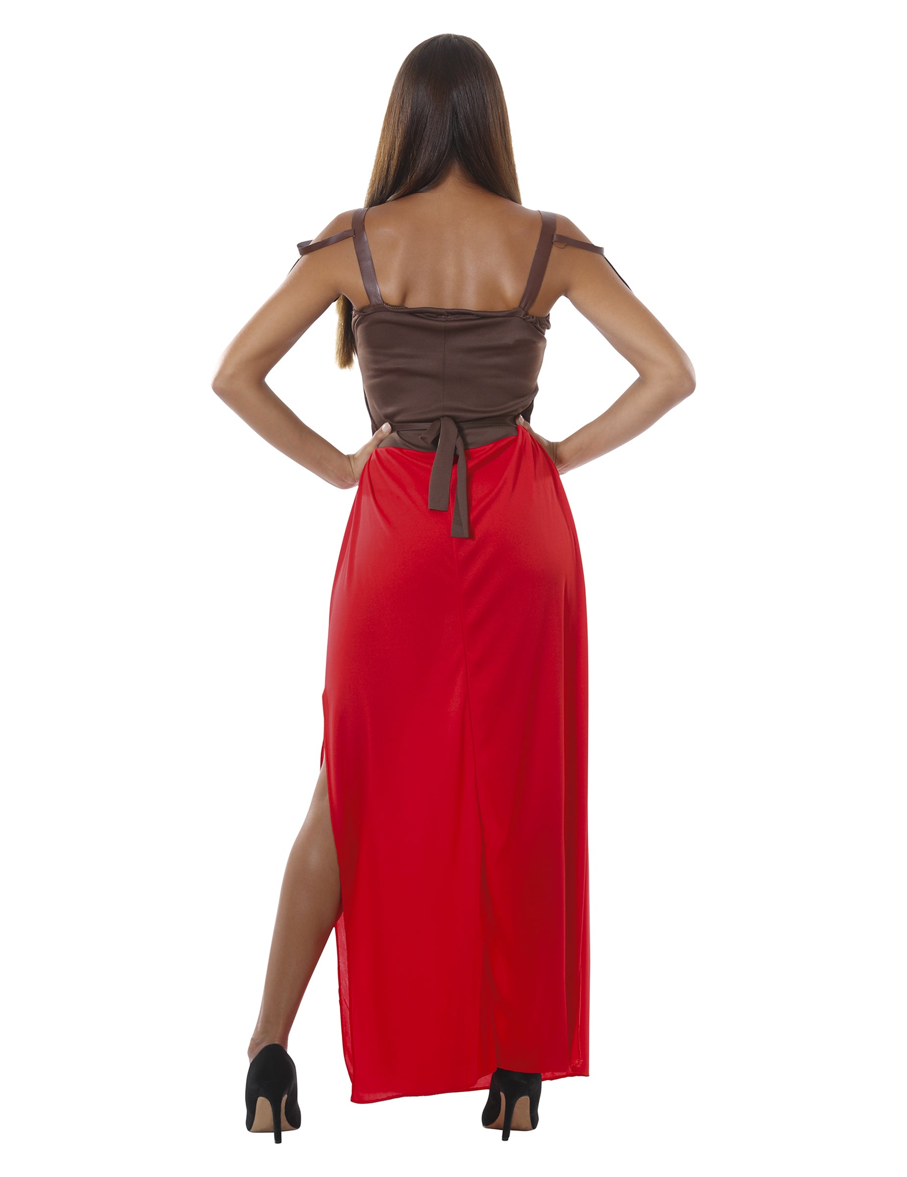 Vue de dos du déguisement robe longue guerrière pour femme